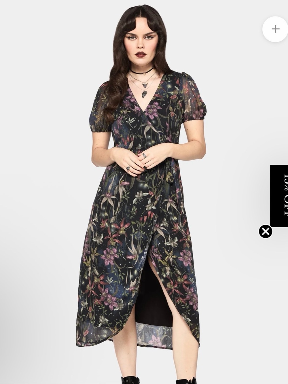 Disturbia Black Floral Wrap-Front Midi Dress